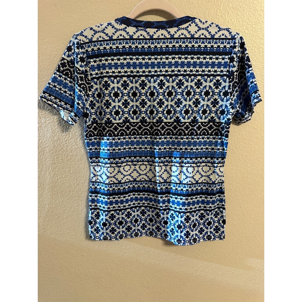 Tommy Bahama V-Neck Top Geometric Print Short Sleeve Blouse M/M - Picture 4 of 4